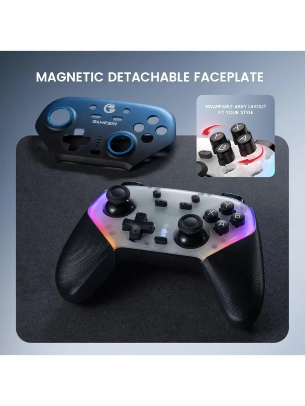 Wireless Gaming Controller for PC, Switch, iOS & Android - RGB Lighting, Hall